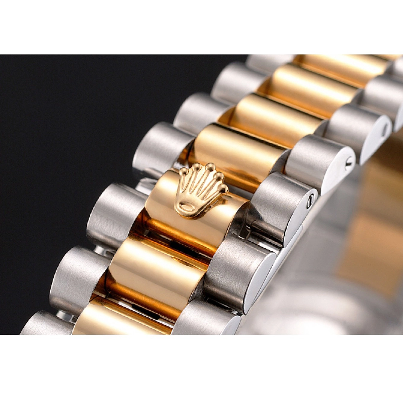 Aaa fake watches Gold Bezel Case Bracelet Swiss Tone Dial Steel Two Datejust Stainless Rolex Black 0825